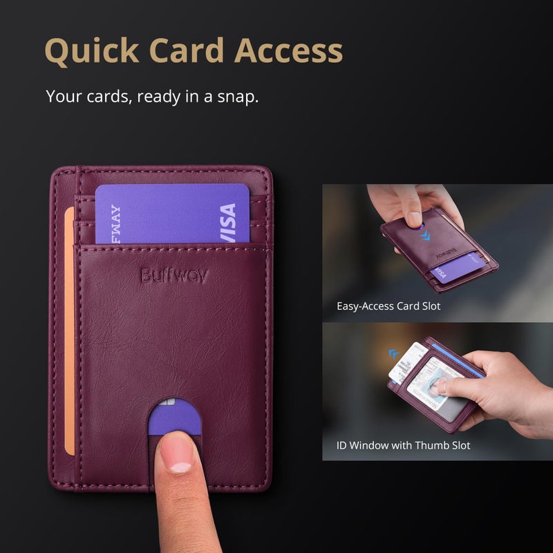 Buffway محفظة جلدية رفيعة وعصرية لحجب RFID للرجال والنساء - ألاسكا بنفسجي - Image 3